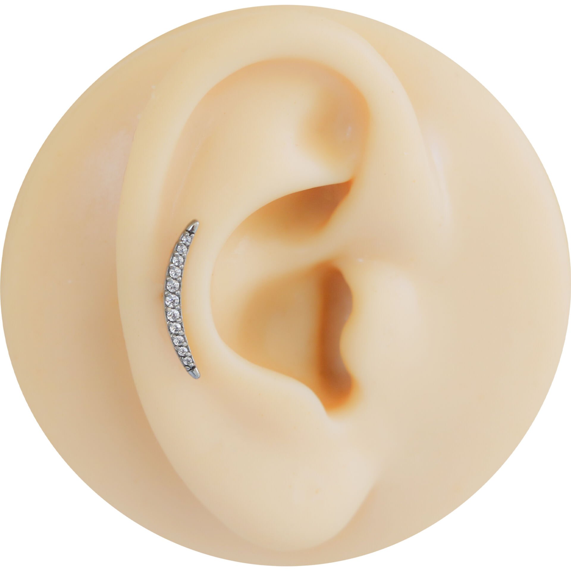 Ay Zirkon 6x1.2mm Çelik Labret Piercing, Tragus-Helix-Kıkırdak