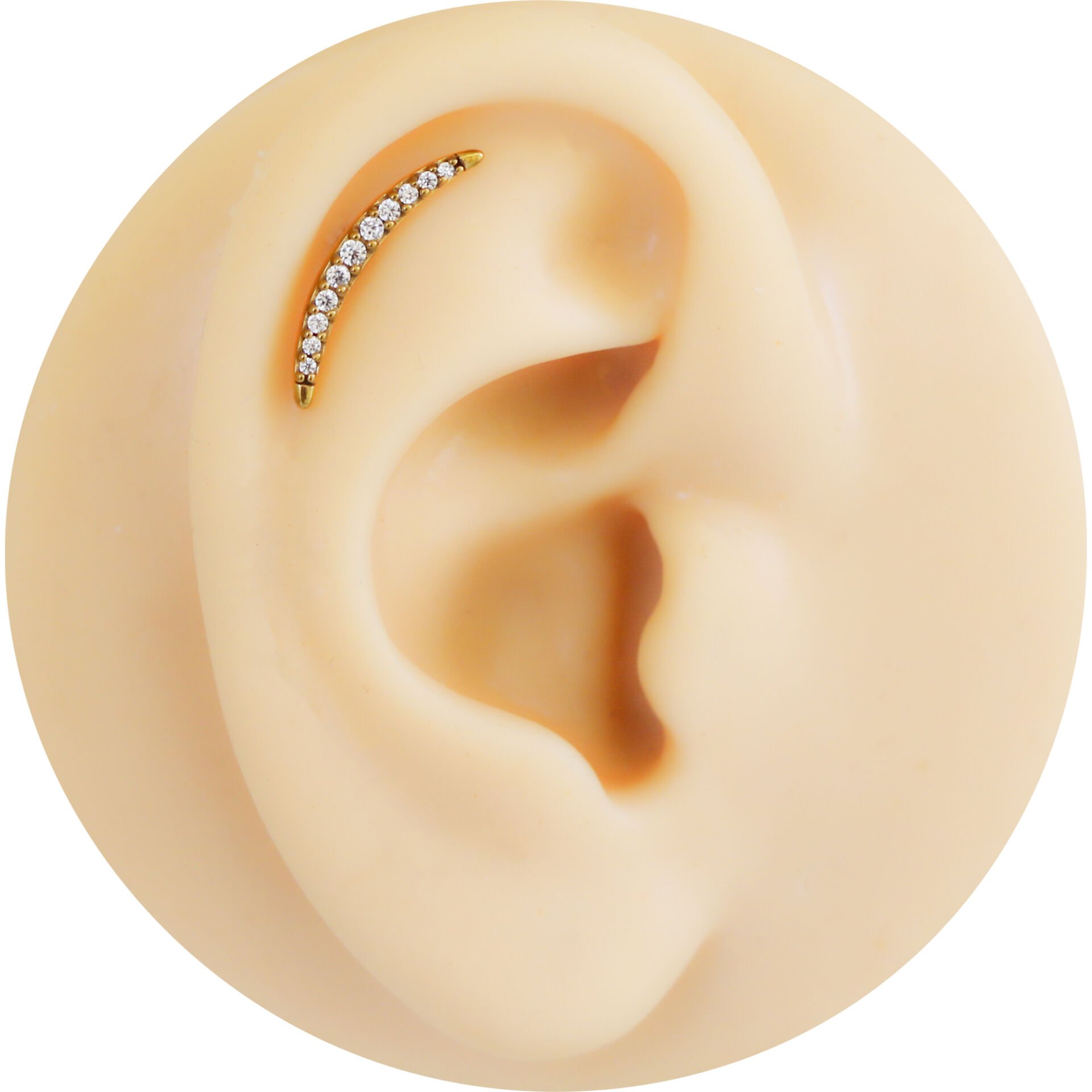 Ay Zirkon 6x1.2mm Gold Çelik Labret Piercing, Tragus-Helix-Kıkırdak