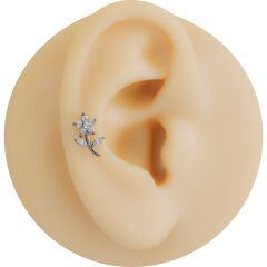 Çiçek Zirkon 6x1.2mm Çelik Labret Piercing, Tragus-Helix-Kıkırdak