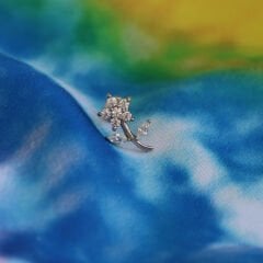 Çiçek Zirkon 6x1.2mm Çelik Labret Piercing, Tragus-Helix-Kıkırdak