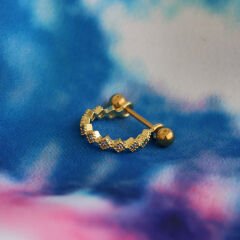 Zirkon Taşlı Yarım Halka 6x1,2mm Gold Çelik Piercing, Lobe-Helix-Kıkırdak