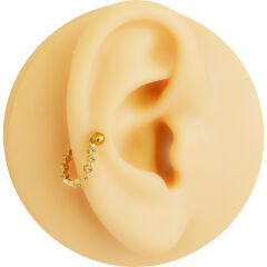 Zirkon Taşlı Yarım Halka 6x1,2mm Gold Çelik Piercing, Lobe-Helix-Kıkırdak