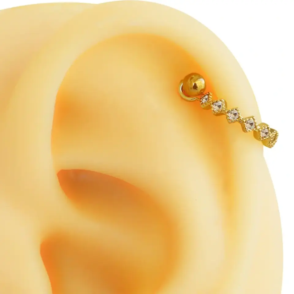 316L cerrahi çelik kare taş altın helix, kıkırdak piercing arka detay