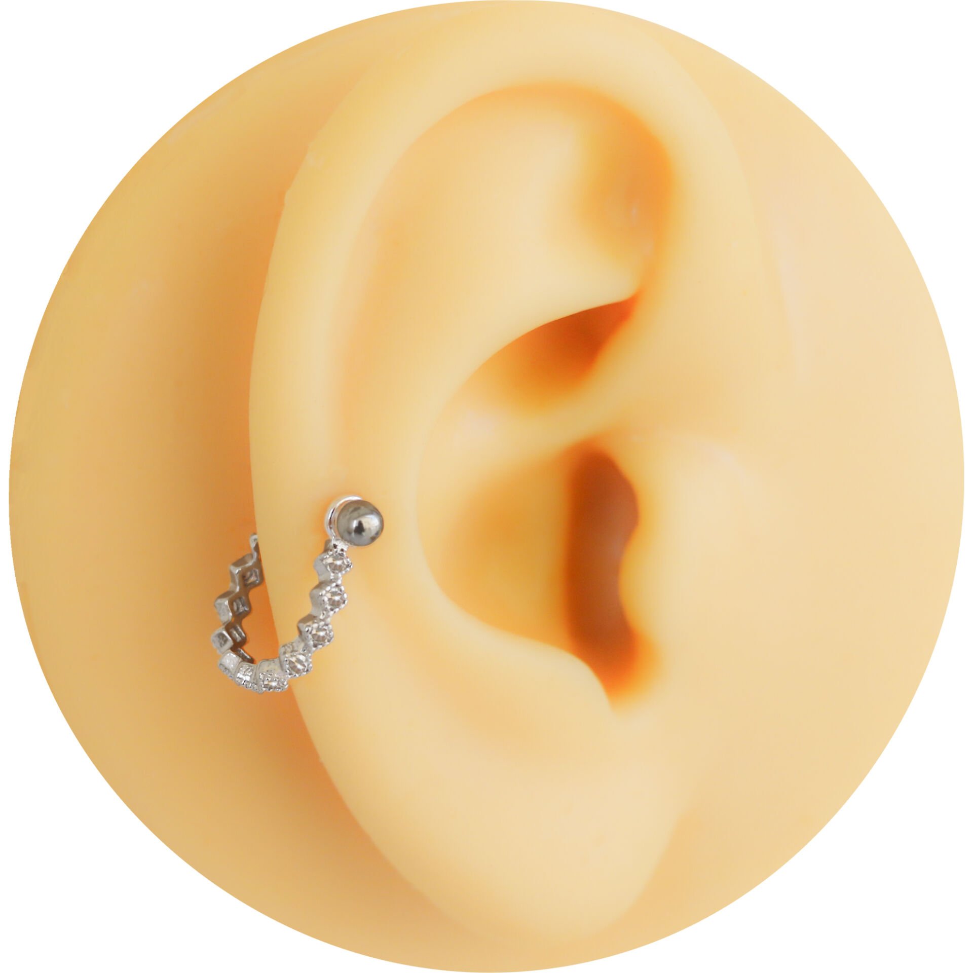 Zirkon Taşlı Yarım Halka 6x1,2mm Çelik Piercing, Lobe-Helix-Kıkırdak