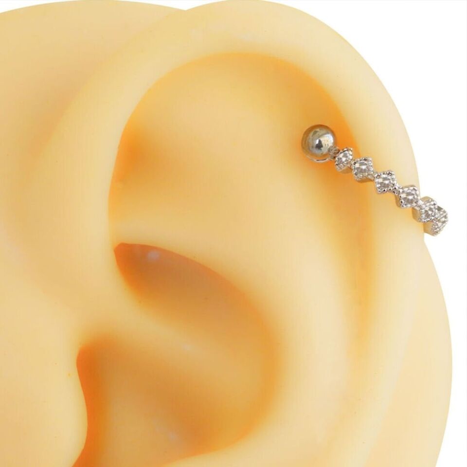316L cerrahi çelik kare zirkon gümüş helix, kıkırdak piercing arka detay