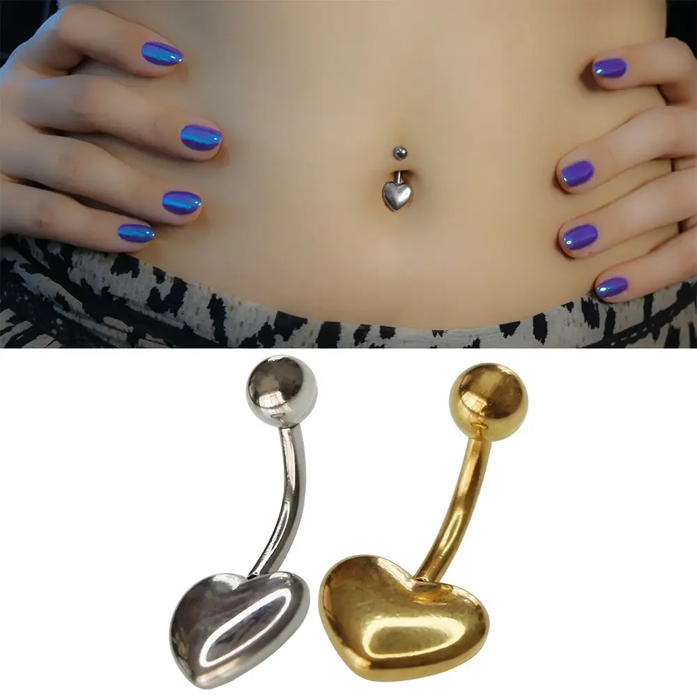 Sweet Love Kalp Figürlü 316L Cerrahi Çelik Göbek Piercing Gümüş ve Altın Seçenekleri