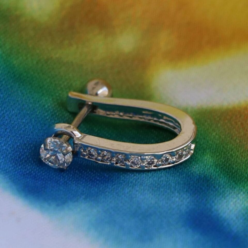 Gümüş Rengi Tek Taş Halka Helix, Kıkırdak Piercing – 316L Çelik