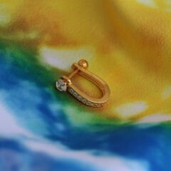 Zirkon Taşlı Yarım Halka 6x1,2mm Gold Çelik Piercing, Lobe-Helix-Kıkırdak