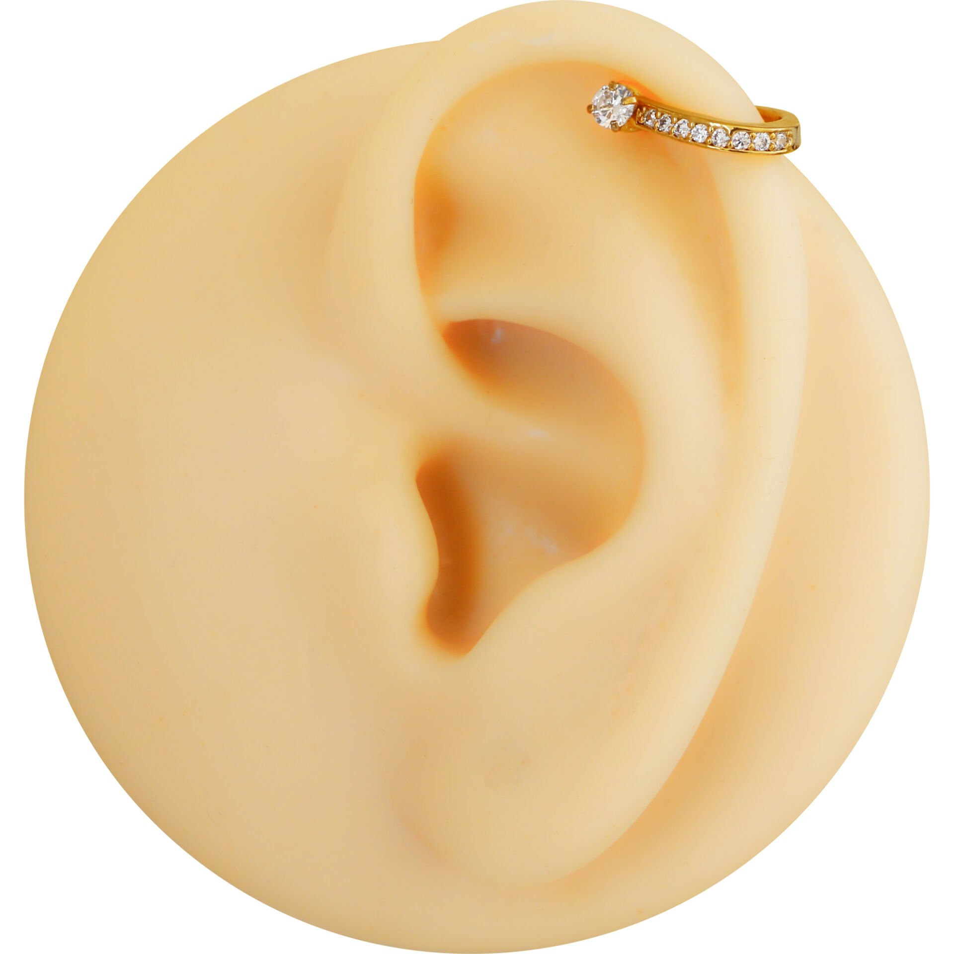 Zirkon Taşlı Yarım Halka 6x1,2mm Gold Çelik Piercing, Lobe-Helix-Kıkırdak