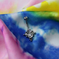 Zirkon Taşlı Çelik Göbek Piercing | Çelik & Gold Seçenekli