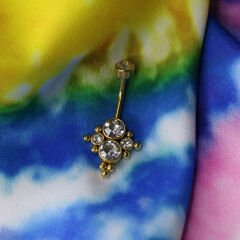 Zirkon Taşlı Çelik Göbek Piercing | Çelik & Gold Seçenekli