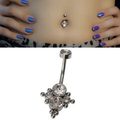 Zirkon Taşlı Çelik Göbek Piercing | Çelik & Gold Seçenekli