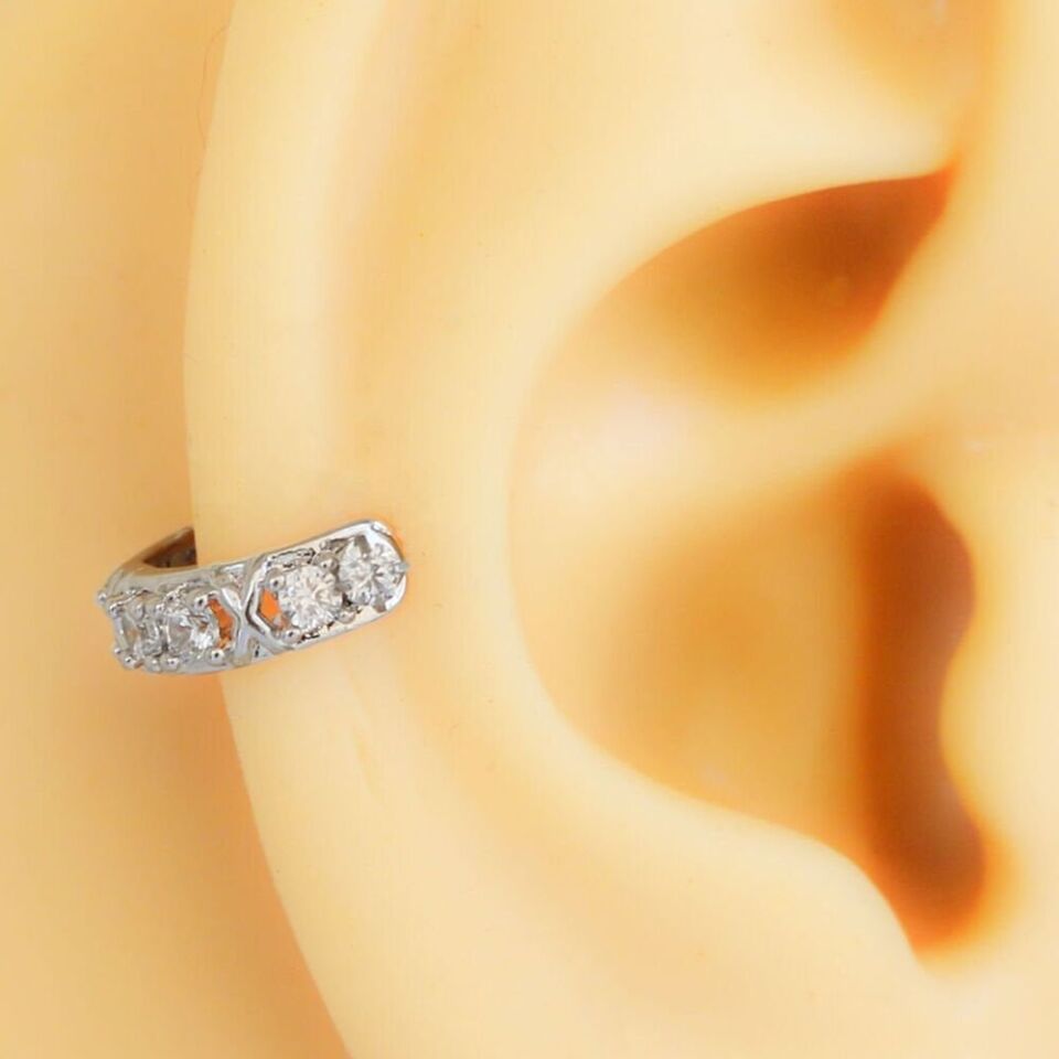 Gümüş Rengi Zirkon Taşlı Helix, Kıkırdak Piercing – 316L Çelik