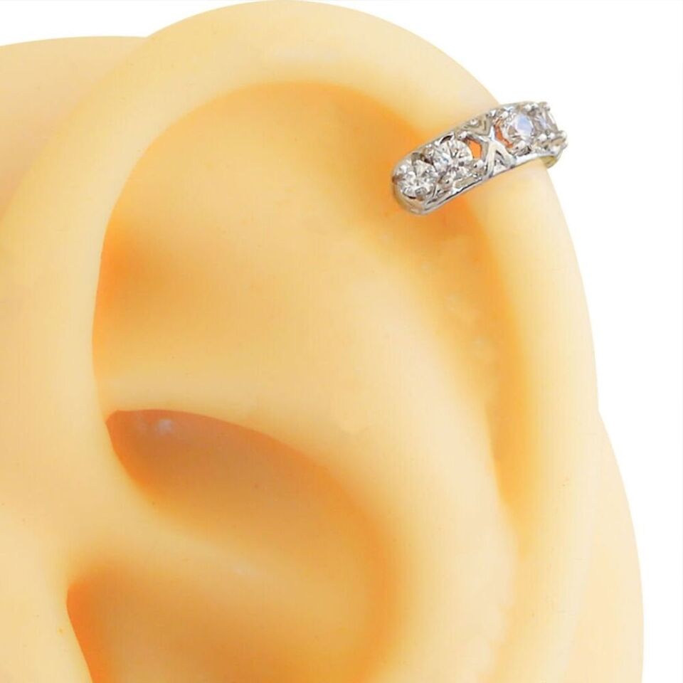 Gümüş Rengi Zirkon Taşlı Helix, Kıkırdak Piercing – 316L Çelik