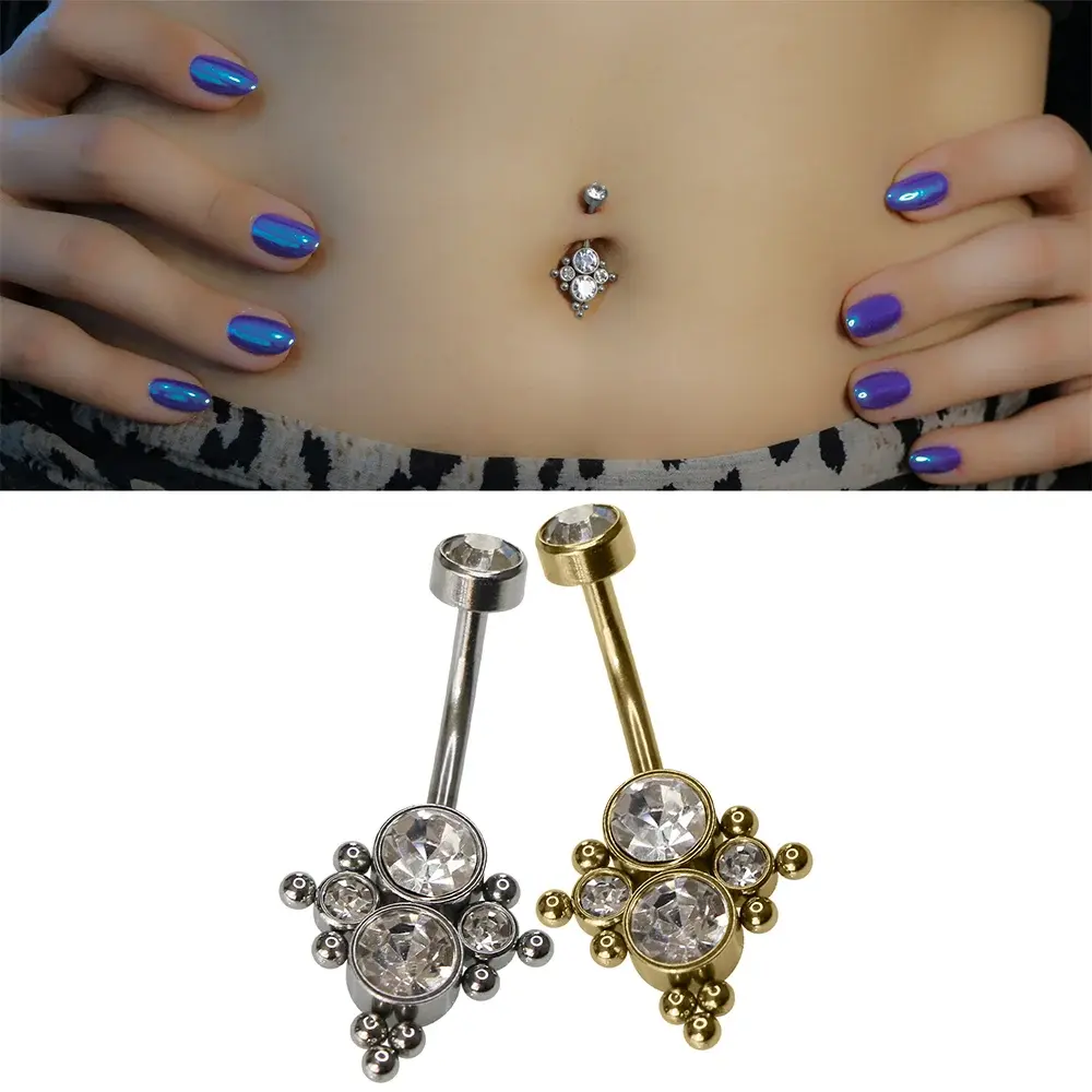 Royal Diamond Zirkon Taşlı 316L Cerrahi Çelik Göbek Piercing Gümüş ve Altın Seçenekleri