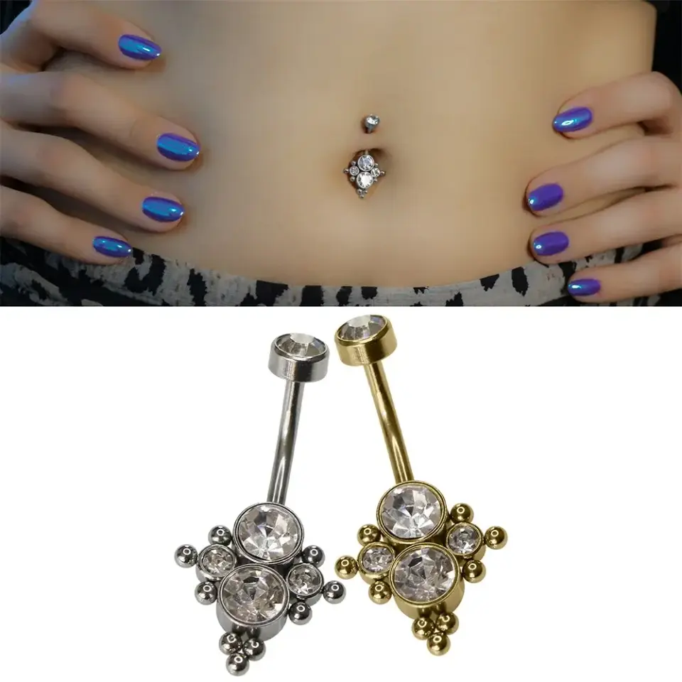 Royal Diamond Zirkon Taşlı 316L Cerrahi Çelik Göbek Piercing Gümüş ve Altın Seçenekleri