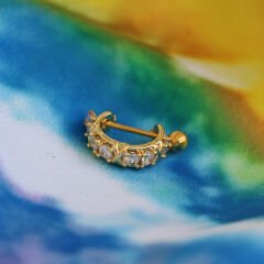 Zirkon Taşlı Yarım Halka 6x1,2mm Gold Çelik Piercing, Lobe-Helix-Kıkırdak