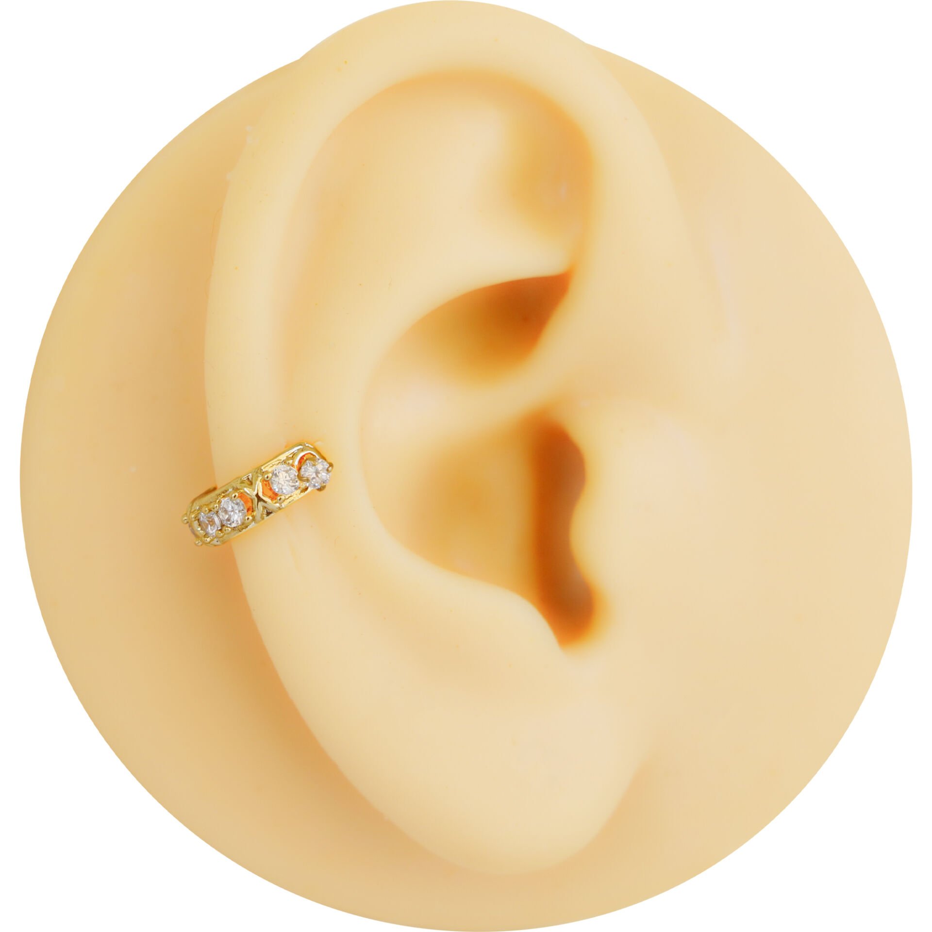 Zirkon Taşlı Yarım Halka 6x1,2mm Gold Çelik Piercing, Lobe-Helix-Kıkırdak