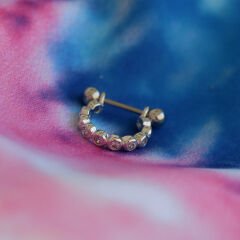 Zirkon Taşlı Yarım Halka 6x1,2mm Çelik Piercing, Lobe-Helix-Kıkırdak