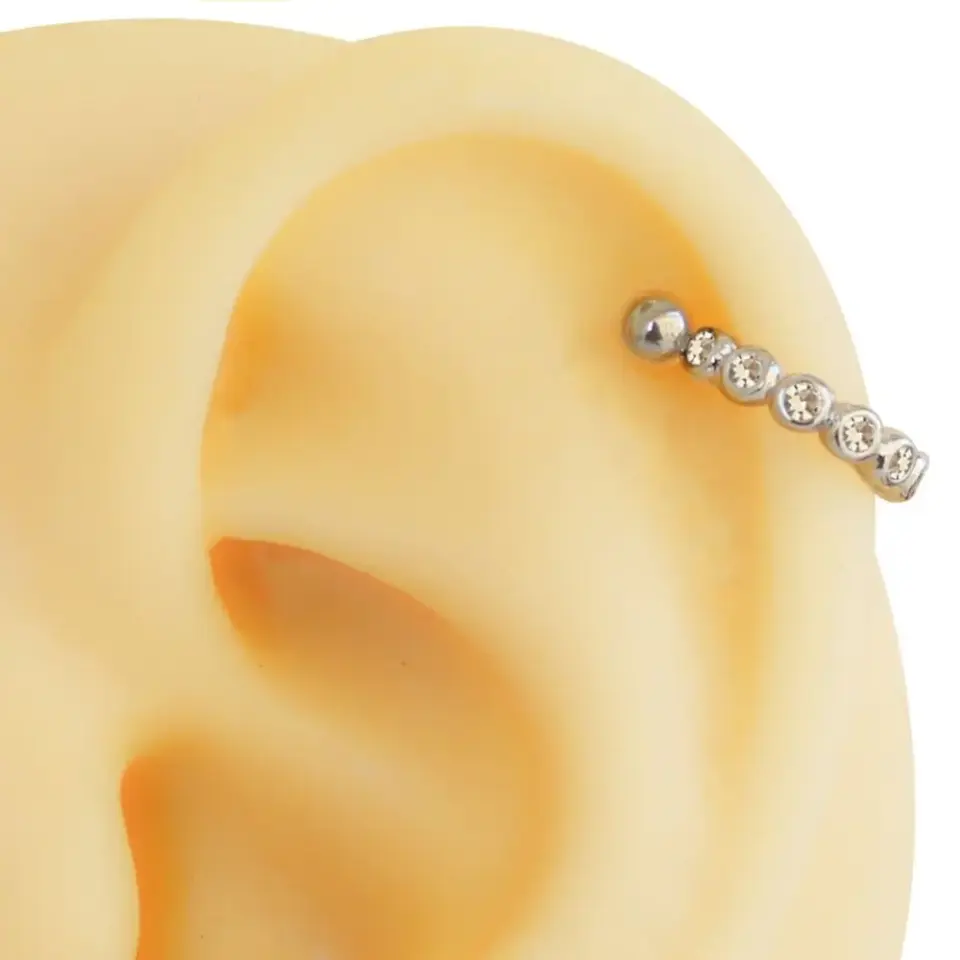 316L cerrahi çelik barlı gümüş helix, kıkırdak piercing mekanizma detayı