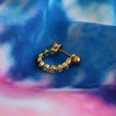 Zirkon Taşlı Yarım Halka 6x1,2mm Gold Çelik Piercing, Lobe-Helix-Kıkırdak