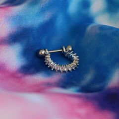 Zirkon Taşlı Yarım Halka 6x1,2mm Çelik Piercing, Lobe-Helix-Kıkırdak