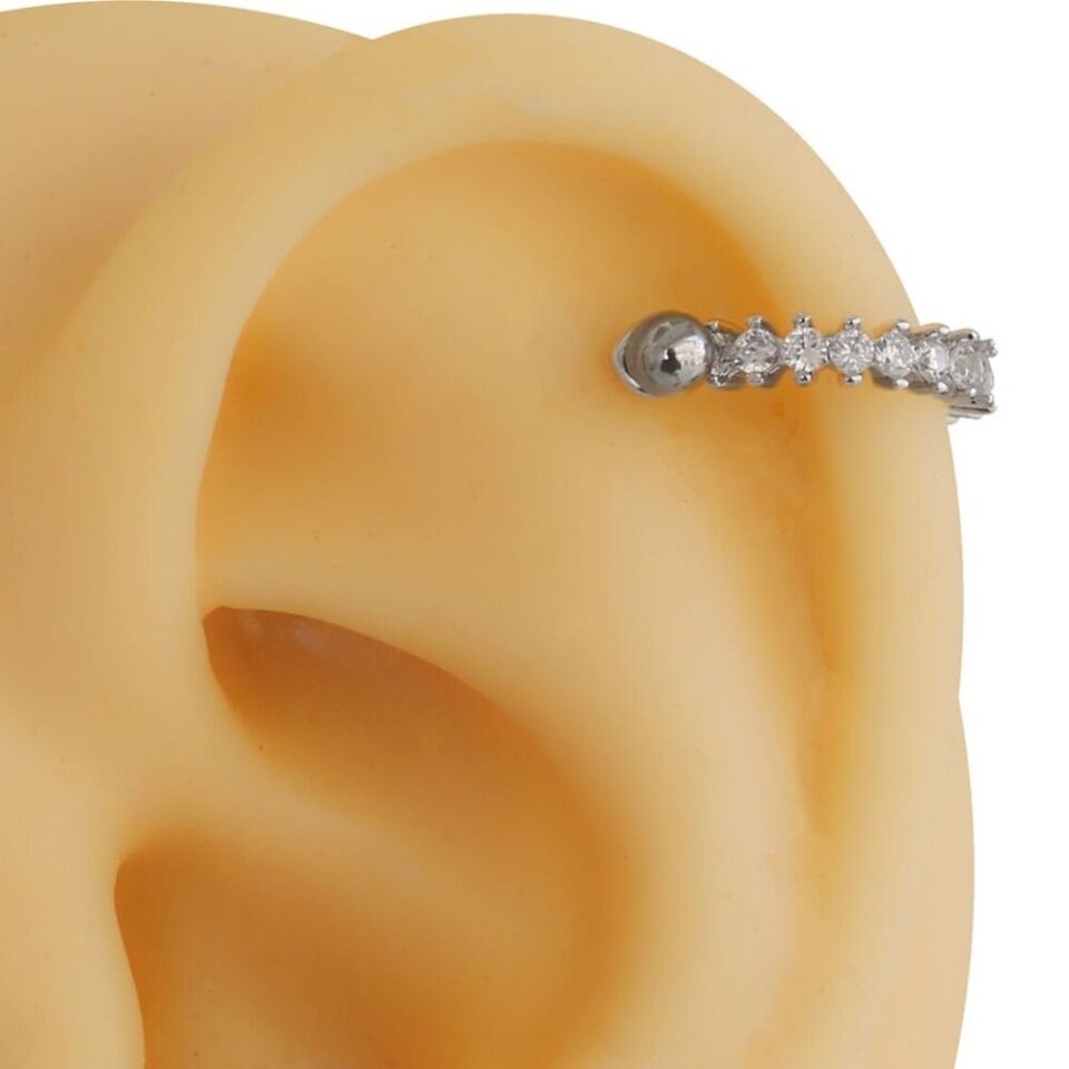 316L cerrahi çelik barlı gümüş helix, kıkırdak piercing arka detay
