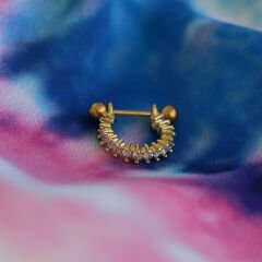 Zirkon Taşlı Yarım Halka 6x1,2mm Gold Çelik Piercing, Lobe-Helix-Kıkırdak