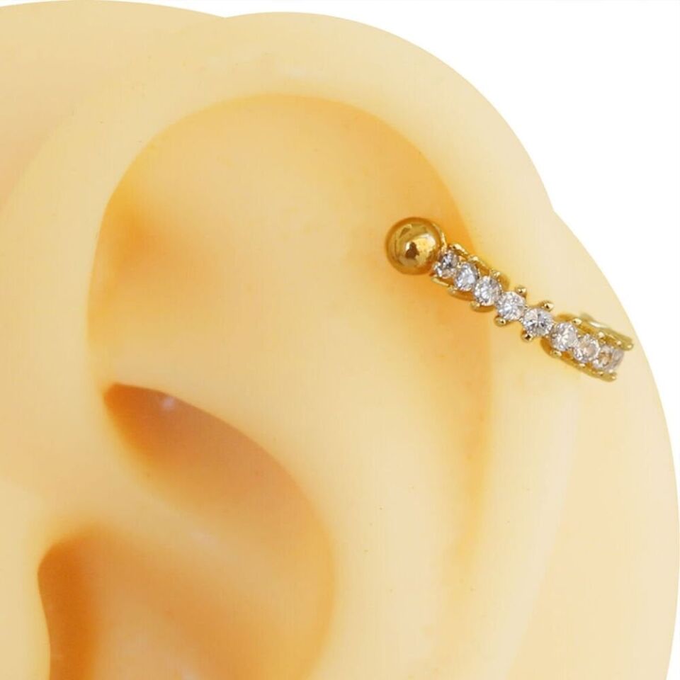 Altın Rengi Zirkon Taşlı Helix, Kıkırdak Piercing – 316L Çelik