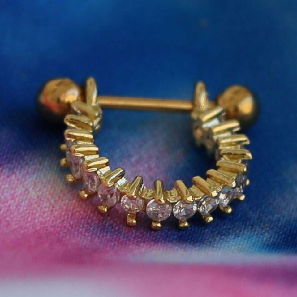 Altın Rengi Zirkon Taşlı Helix, Kıkırdak Piercing – 316L Çelik