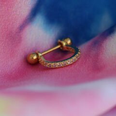 Zirkon Taşlı Yarım Halka 6x1,2mm Gold Çelik Piercing, Lobe-Helix-Kıkırdak