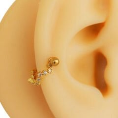 Zirkon Taşlı Yarım Halka 6x1,2mm Gold Çelik Piercing, Lobe-Helix-Kıkırdak
