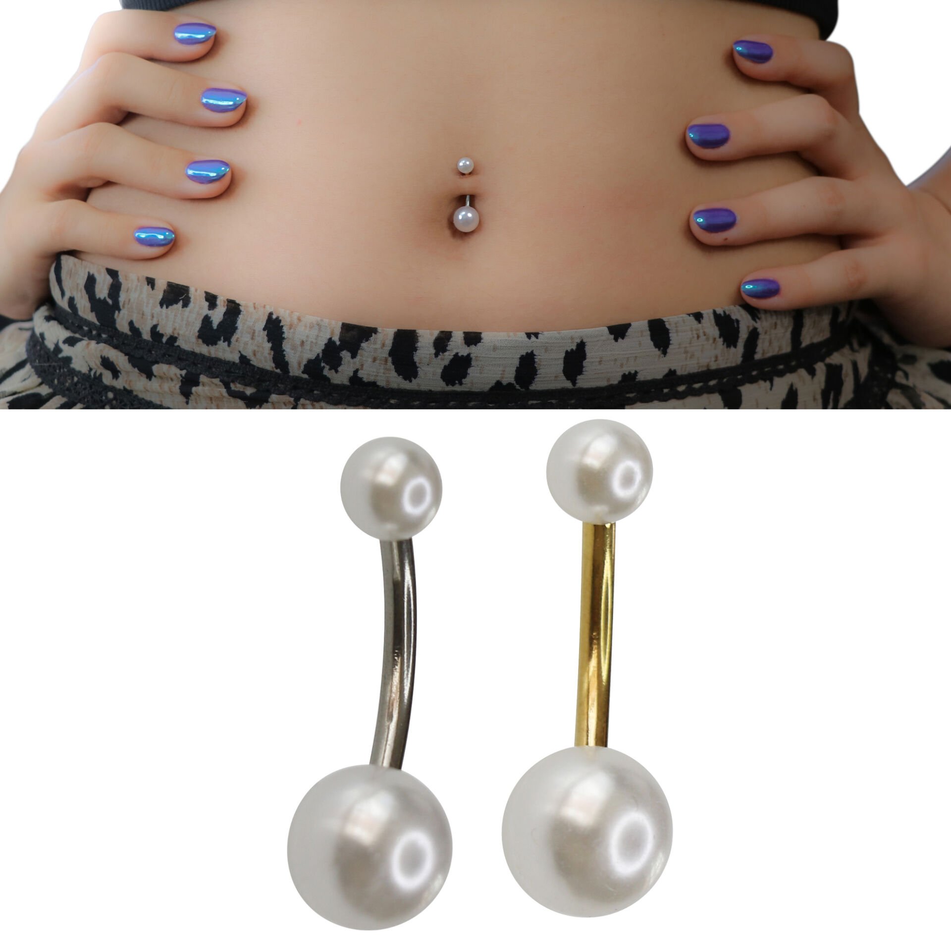 İnci Çelik Göbek Piercing | Çelik & Gold Seçenekli