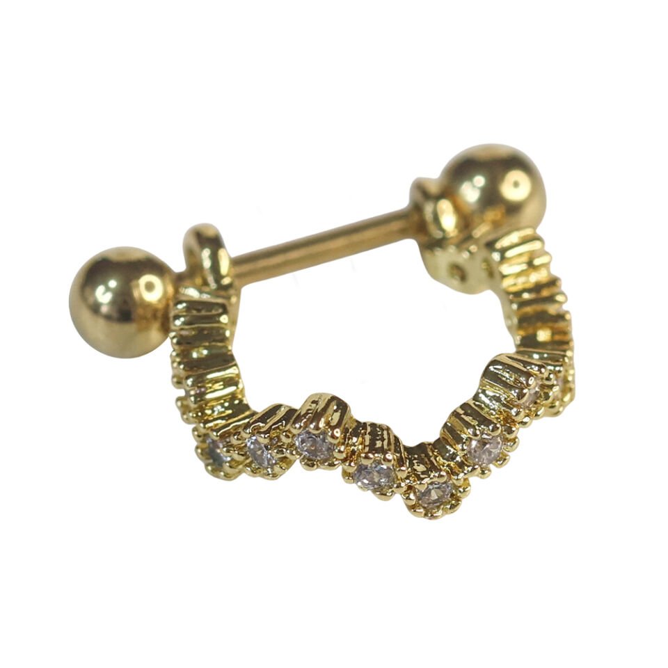 Altın Rengi Zirkon Taşlı Helix, Kıkırdak Piercing – 316L Çelik