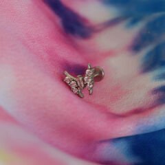 Kelebek Zirkon 8x1.2mm Çelik Labret Piercing, Tragus-Helix-Kıkırdak