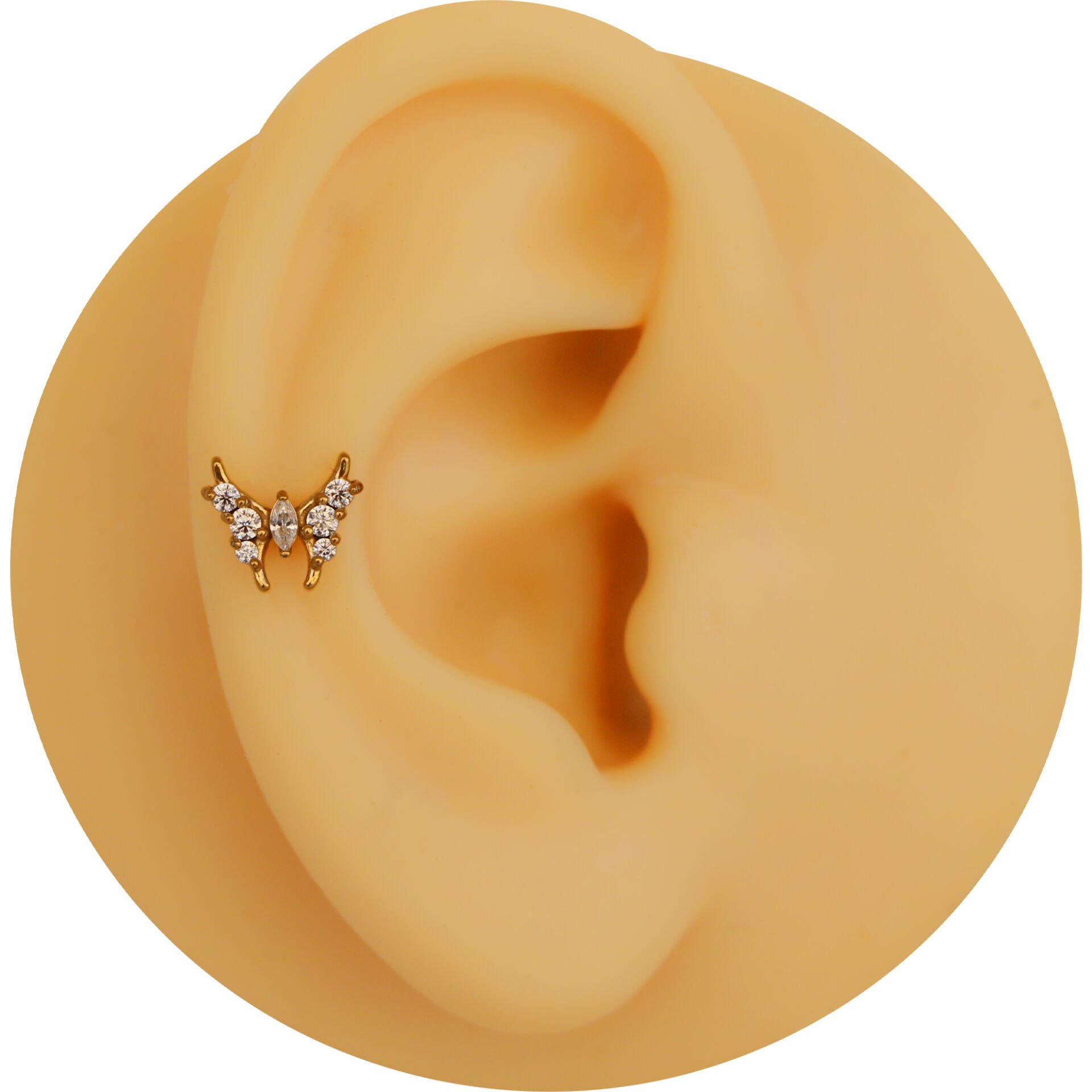 Kelebek Zirkon 8x1.2mm Çelik Labret Piercing, Tragus-Helix-Kıkırdak