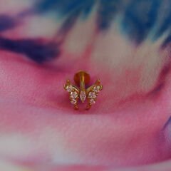 Kelebek Zirkon 8x1.2mm Çelik Labret Piercing, Tragus-Helix-Kıkırdak