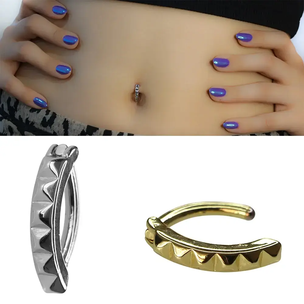 Piramit Model 316L Cerrahi Çelik Göbek Piercing Gümüş ve Altın Renk Seçenekleri