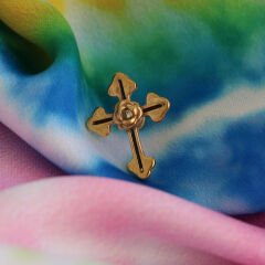 Gül Haç 6x1.2mm Gold Çelik Labret Piercing, Tragus-Helix-Kıkırdak