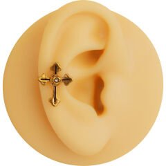 Gül Haç 6x1.2mm Gold Çelik Labret Piercing, Tragus-Helix-Kıkırdak