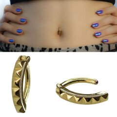 Piramit Çelik Göbek Piercing | Çelik & Gold Seçenekli Piramit Gold Çelik Göbek Piercing