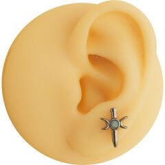 Opal Taşlı Kılıç Ay 7x1.2mm Çelik Labret Piercing, Tragus-Helix-Kıkırdak