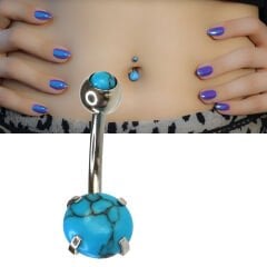 Turkuaz Taş Çelik Göbek Piercing | Çelik & Gold Seçenekli