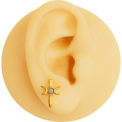 Opal Taşlı Kılıç Ay 7x1.2mm Gold Çelik Labret Piercing, Tragus-Helix-Kıkırdak