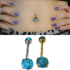 Turkuaz Taş Model 316L Cerrahi Çelik Göbek Piercing Altın ve Gümüş Renk Seçenekleri