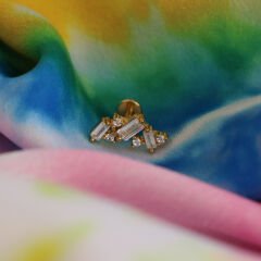 Kübik Zirkon 6x1.2mm Gold Çelik Labret Piercing, Tragus-Helix-Kıkırdak