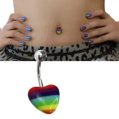 Rainbow Heart Model Gümüş Renk 316L Cerrahi Çelik Göbek Piercing Genel Görünüm
