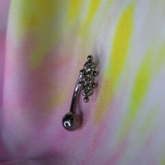 Üstten Taşlı Toplu Çelik Göbek Piercing | Çelik & Gold Seçenekli