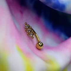 Üstten Taşlı Toplu Çelik Göbek Piercing | Çelik & Gold Seçenekli