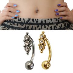 Üstten Taşlı Toplu Çelik Göbek Piercing | Çelik & Gold Seçenekli